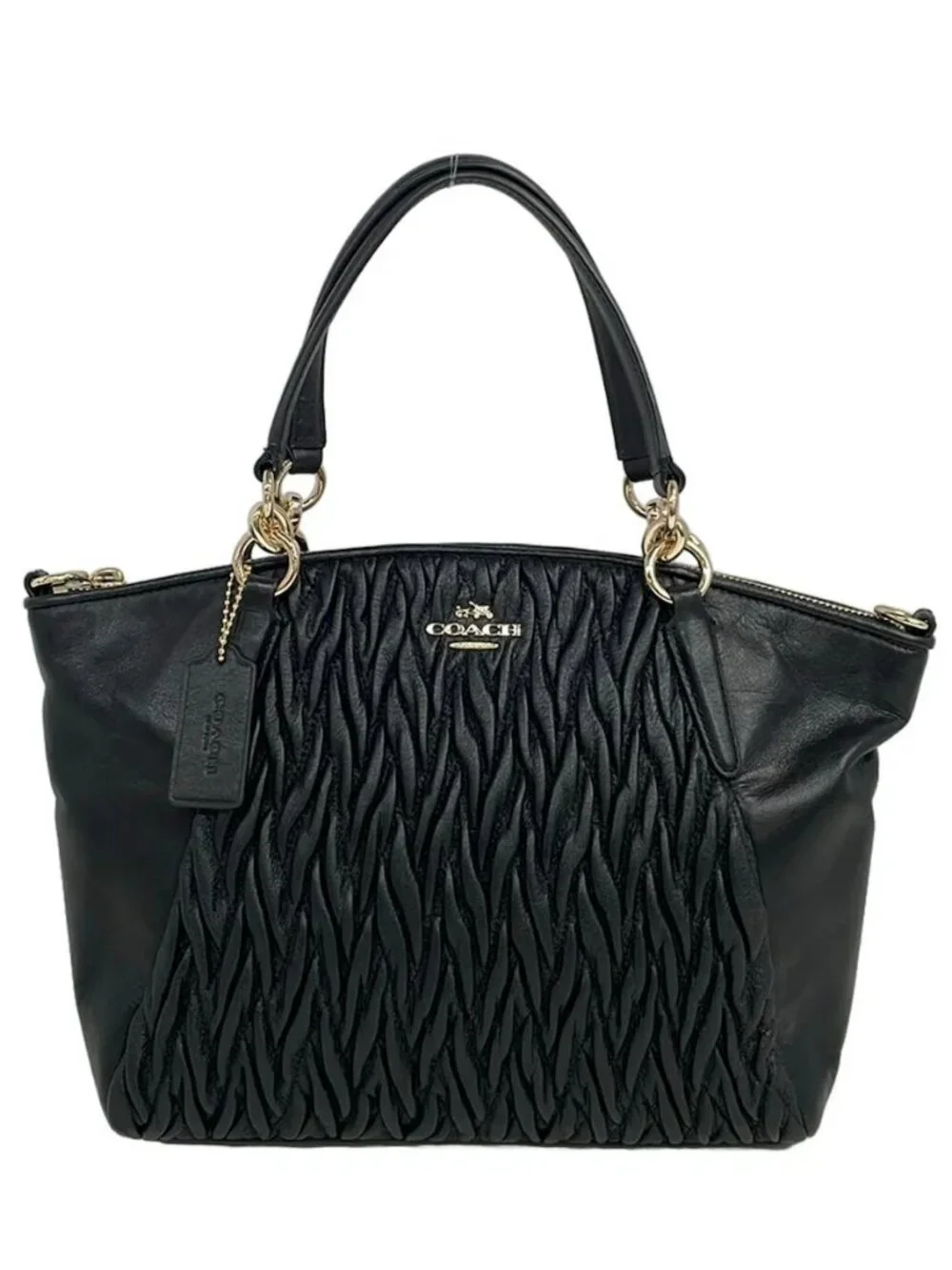 COACH Twisted gathered leather small Kelsey satchel F37081 Black Leather